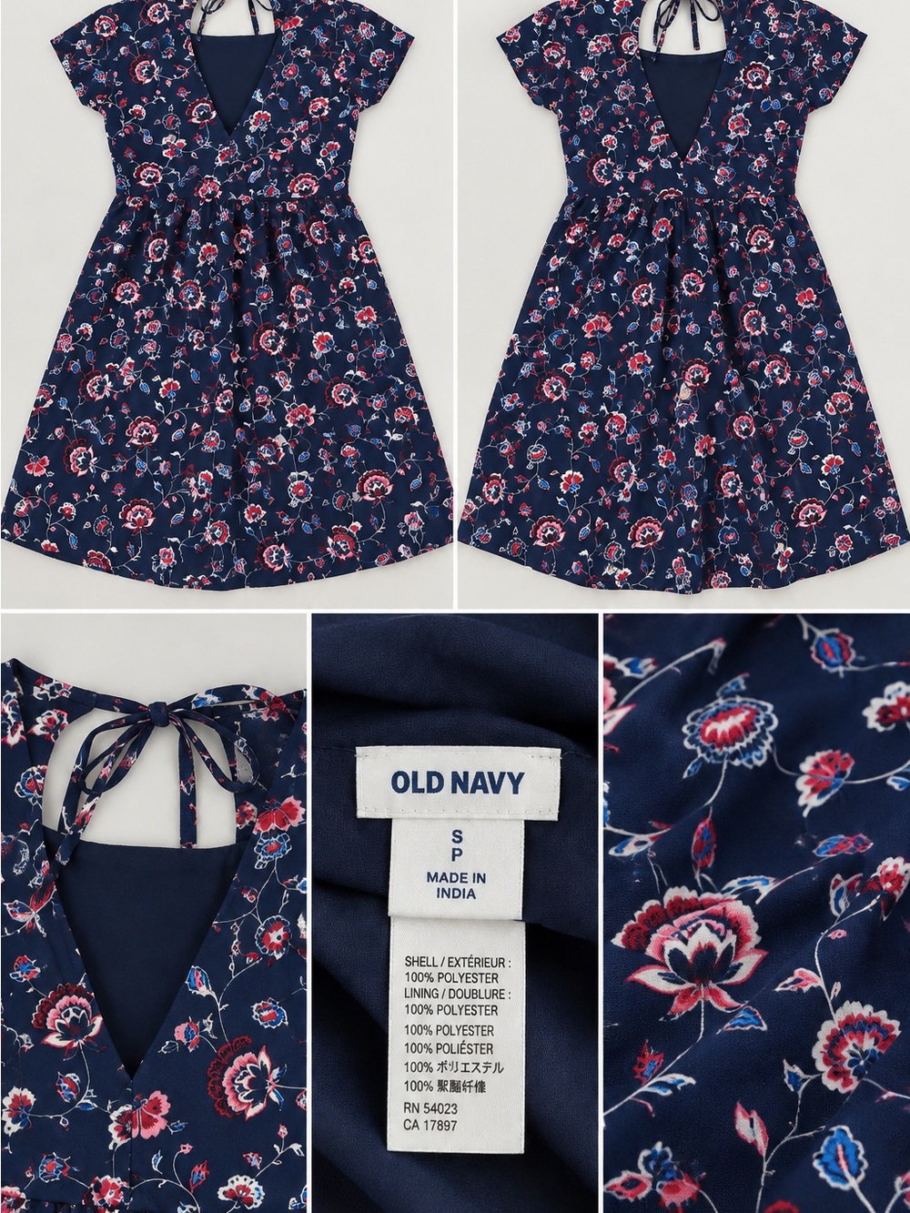 Old Navy Navy Floral Tie-Back Dress with Pink and White Blooms